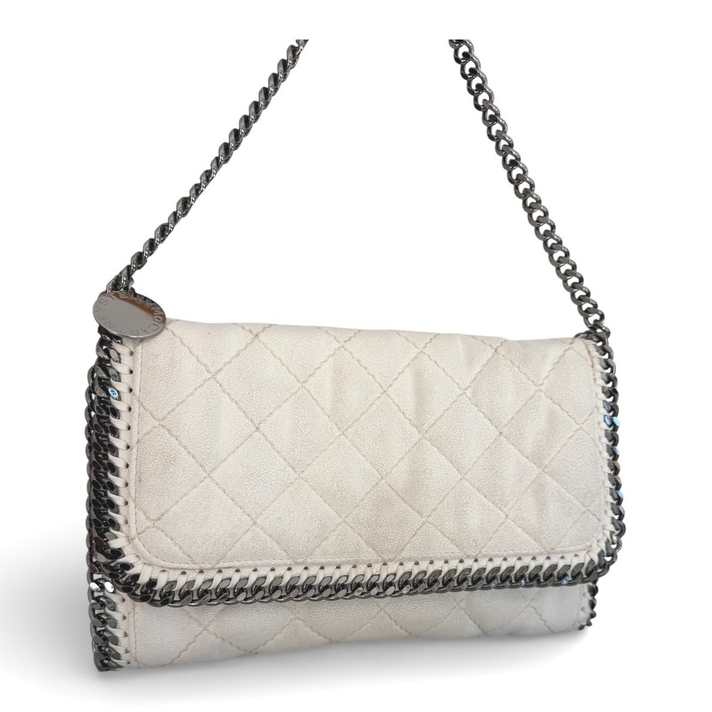 Stella McCartney Falabella Structured Quilted Chain Trim Shoulder Bag Ivory